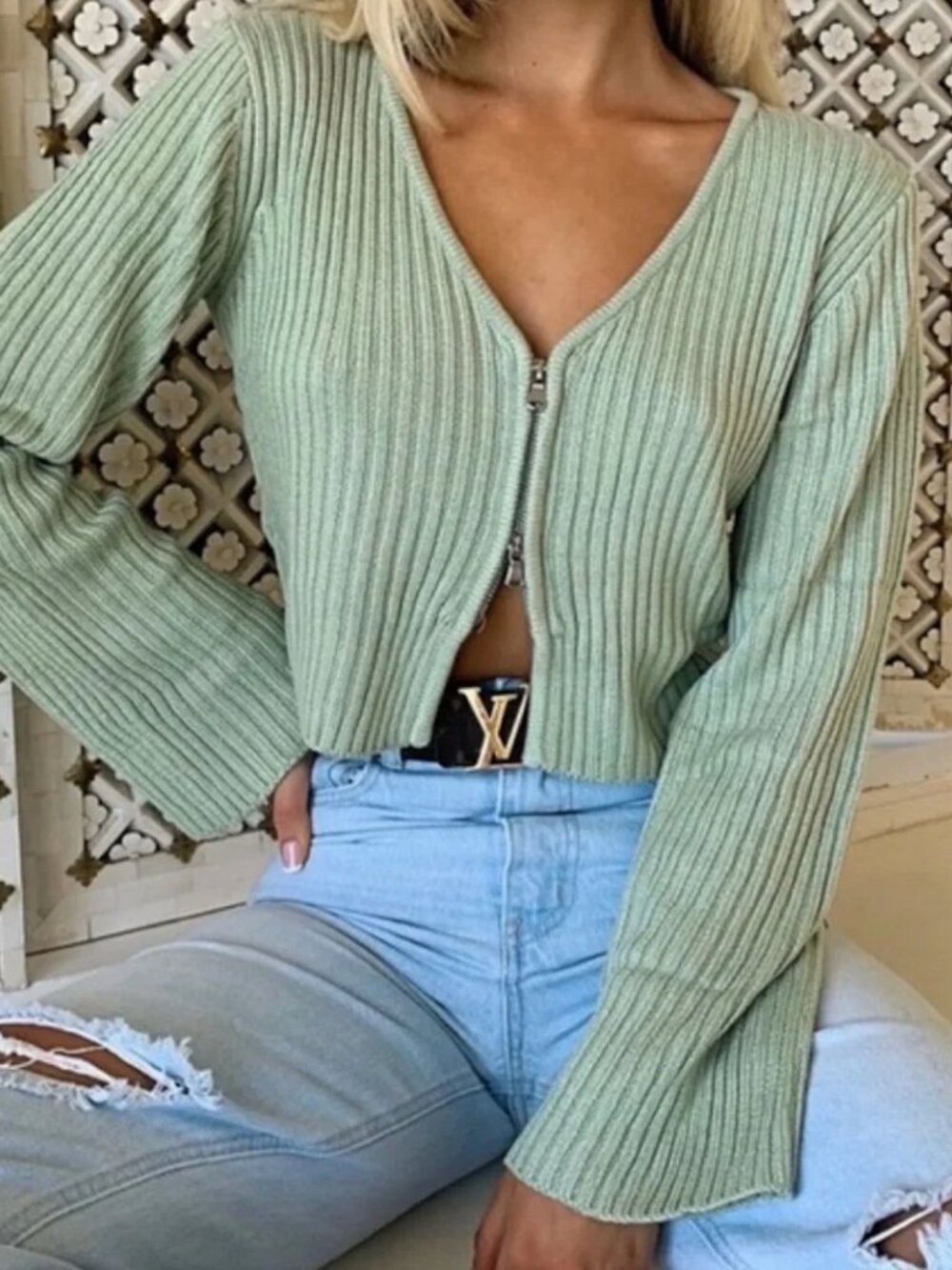 Tiger Mist Otto Pastel Green Cropped Cardigan Sz S